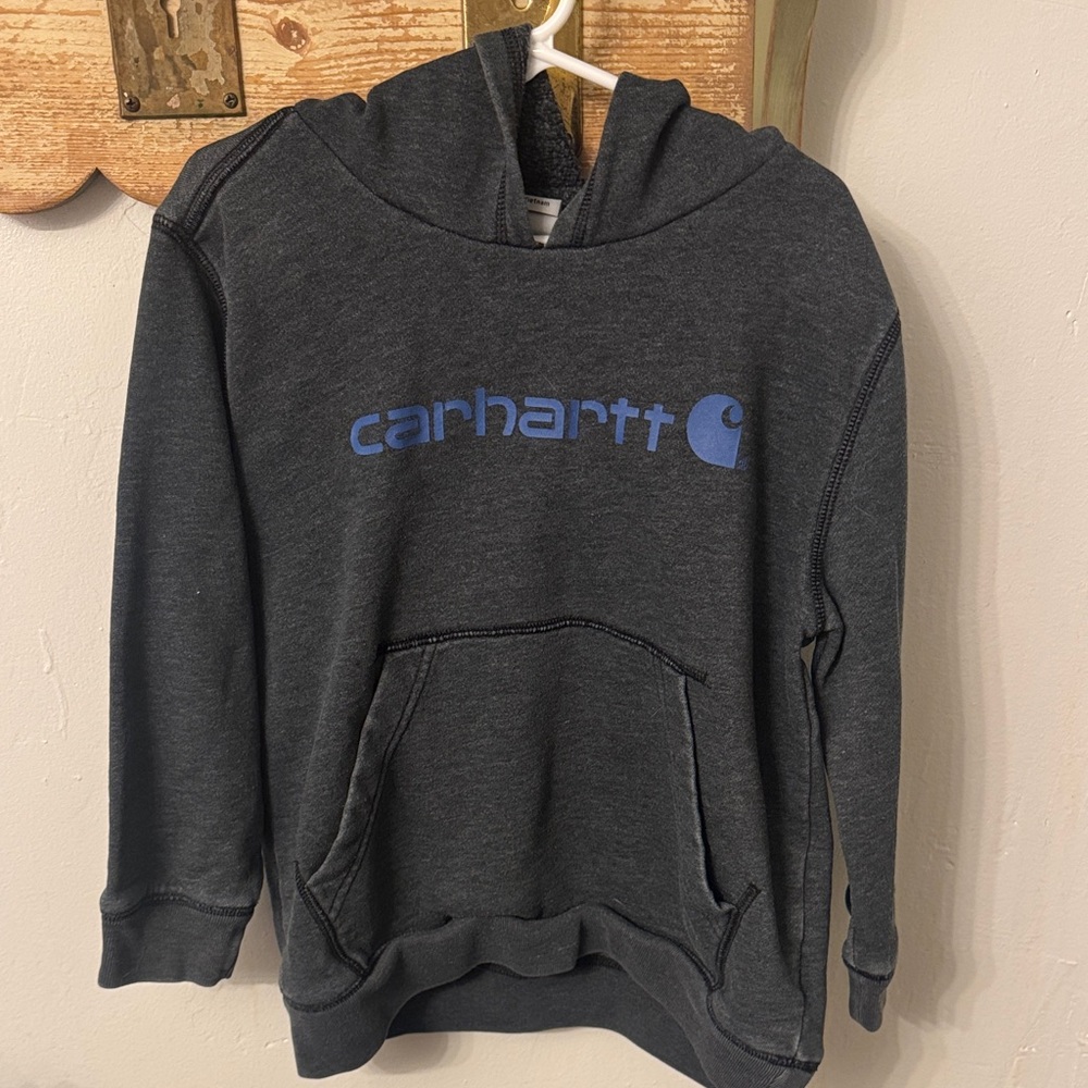 Carhartt Charcoal Hoodie with Blue Emblem